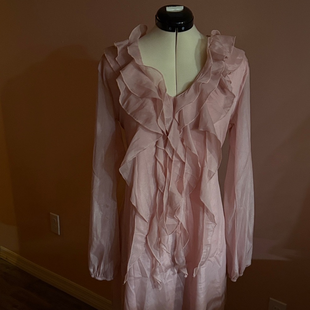 Ruffled Light Pink Long Sleeve Tunic